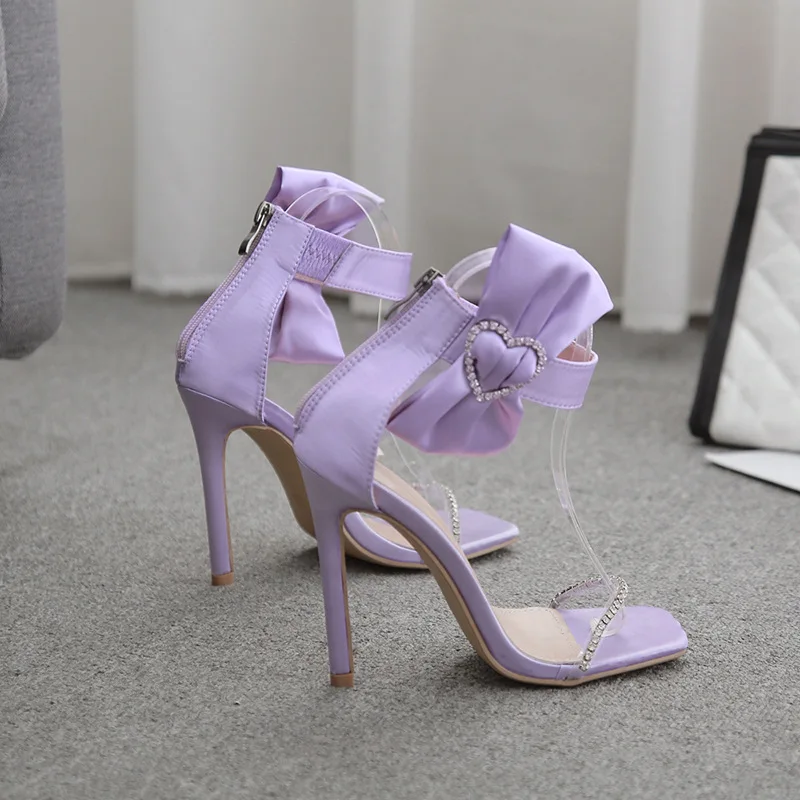 

Rhinestone Sandals Fashion Womens Shoes 2021 Large Size Summer Heels Riband Suit Female Beige Open Toe Luxury Comfort Sexy Big