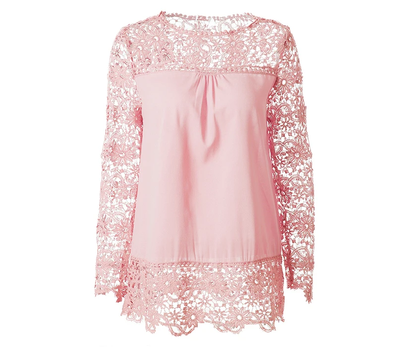 

Shirts Clothing Women O neck Streetwear Fahion Blouses long sleeve 2020 Tops Lace Chiffon Solid Breathable Summer White Shoulder