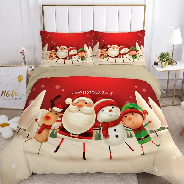 

New Christmas Printed Bedding Set 3D Santa Claus Quilt EUR UK Size Cartoon Children's Duvet Cover Bedding Bedroom Set Queen