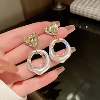 zdmxjl 2021 new trend women earring metal heart pearl geometry hollow out round zircon earrings for femel korean style jewelry