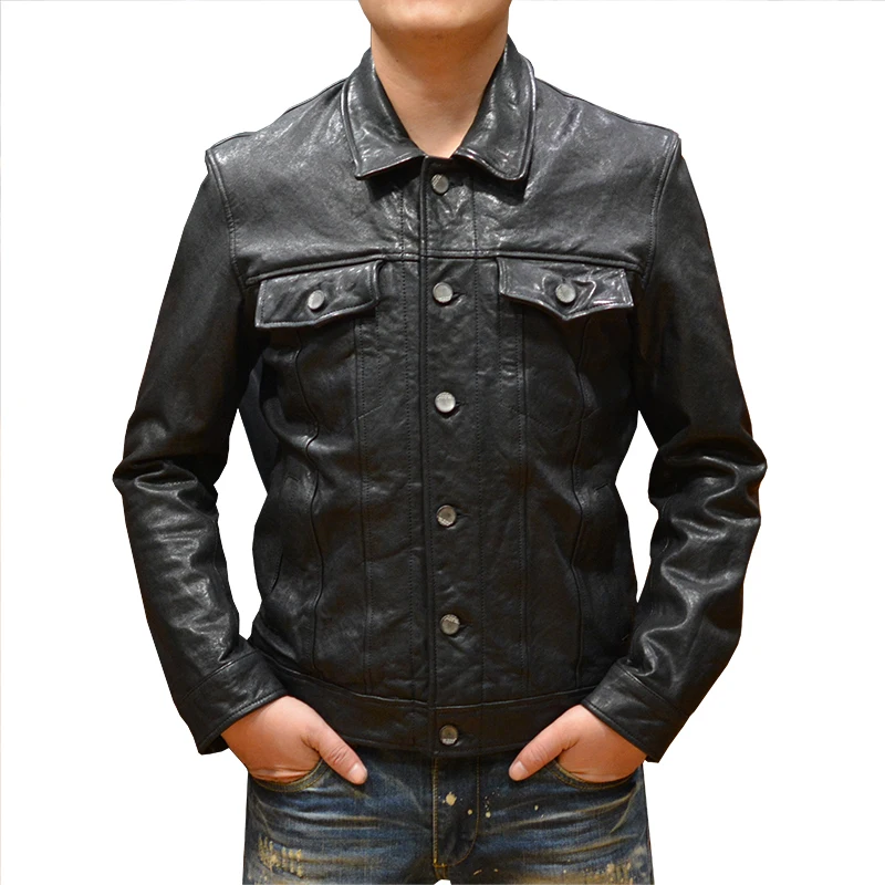 

2020 New Men's Classic Genuine Leather Jackets Single Breasted Male Spring Autumn Vintage Thick Sheepskin Coat free shipping