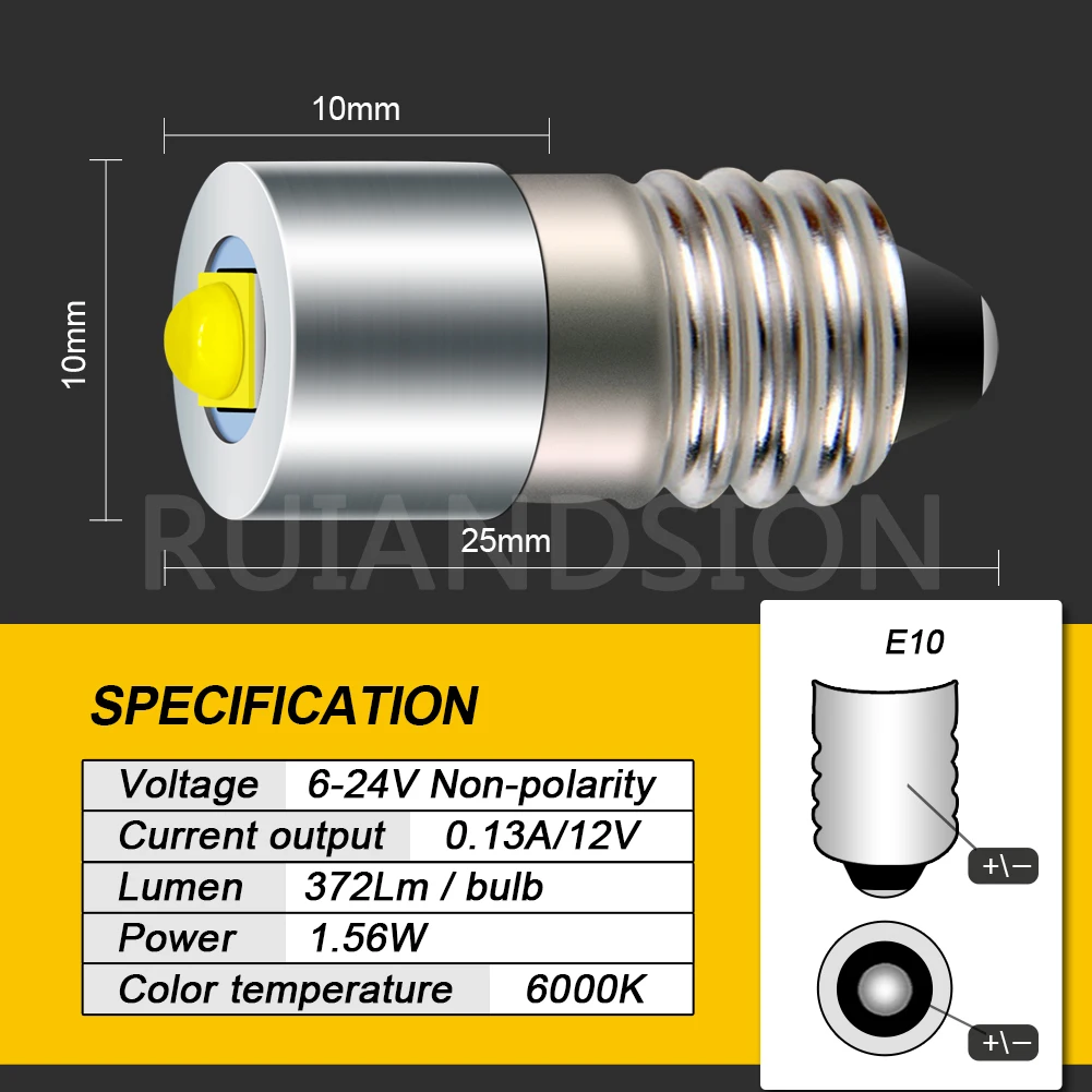 RUIANDSION 1 шт. E10 винтовая резьба P13.5S PR2 4-9D Maglite фонарик светодиодная лампа 6 в-24 в 9 12 В 18