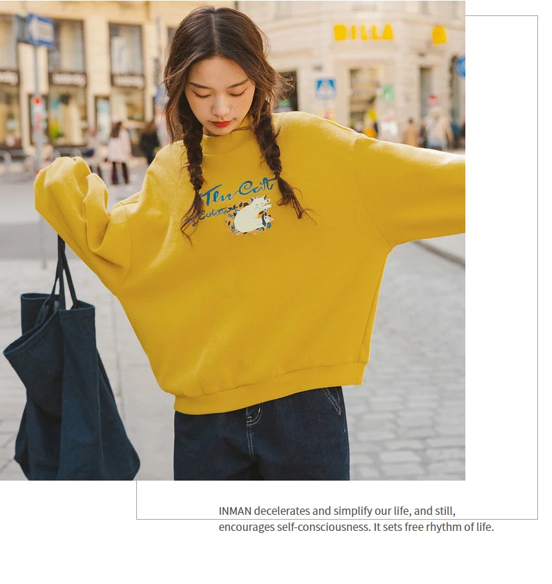 INMAN Autumn New Arrival Cotton Blending O-neck Fashion Cute Print Loose All Matched Women Sweatshirts