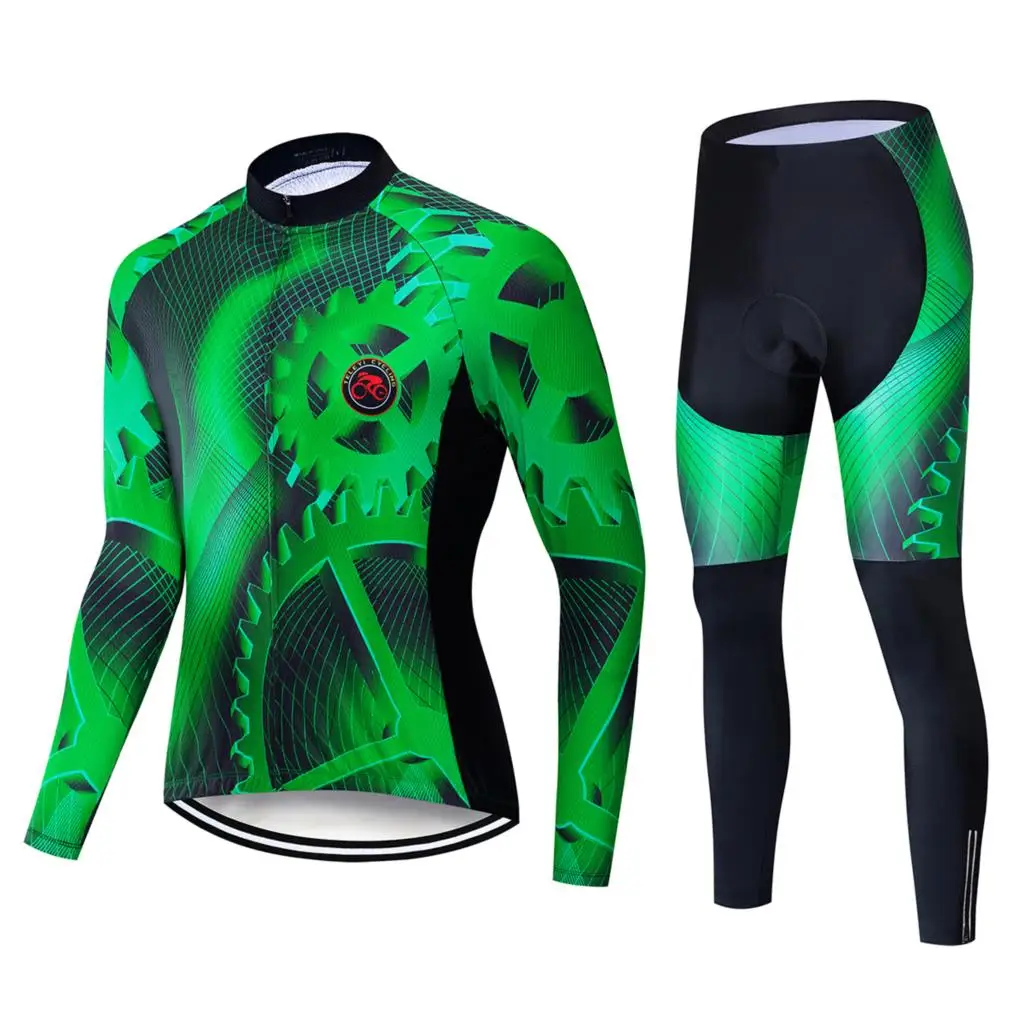 

2019 teleyi Men's Cycling Jersey Long sleeve set MTB Bike Clothing Maillot Ropa Ciclismo Hombre Bicycle Wear 16D GEL bib pants