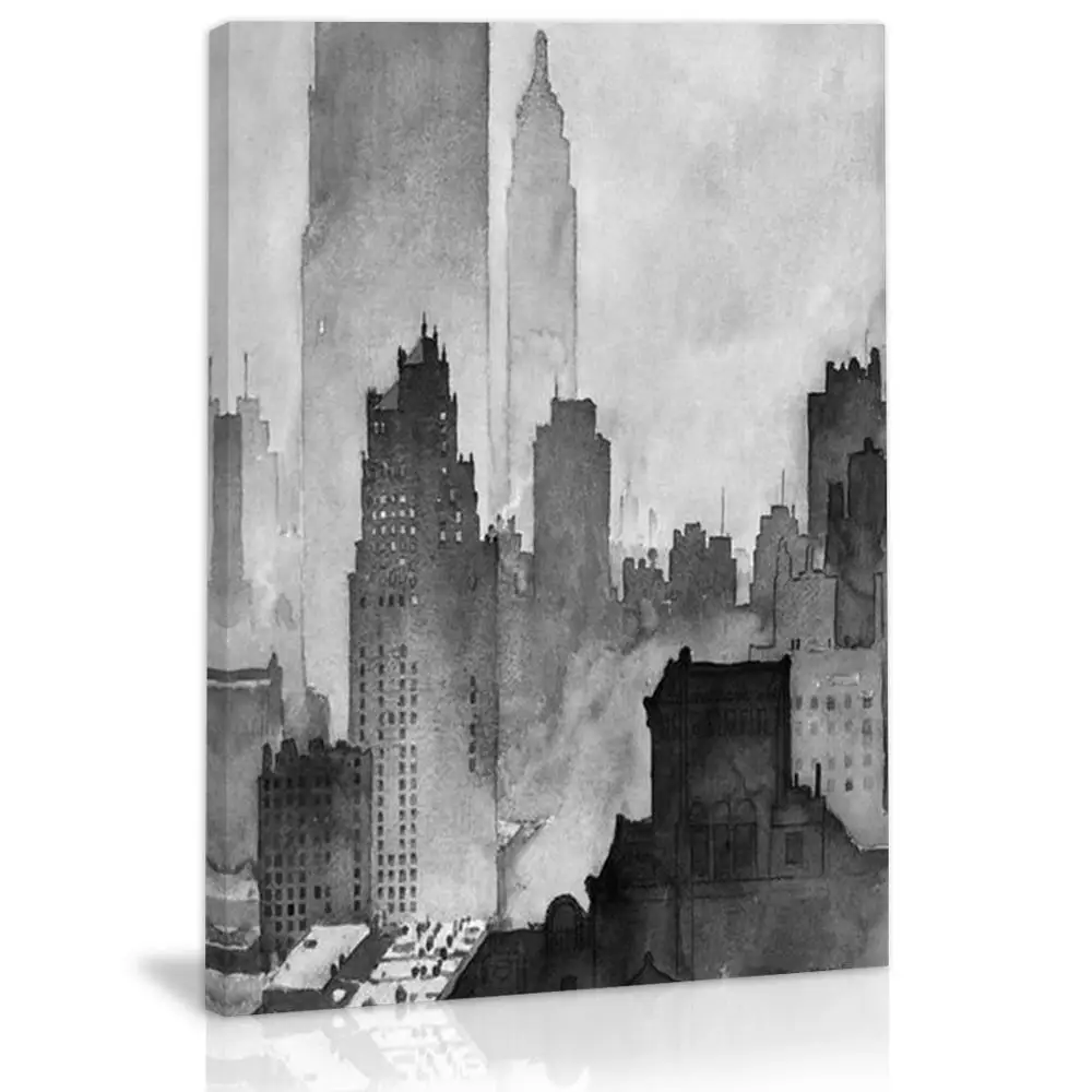 Черный и белый абстрактные городские постройки стены искусства Декор холст