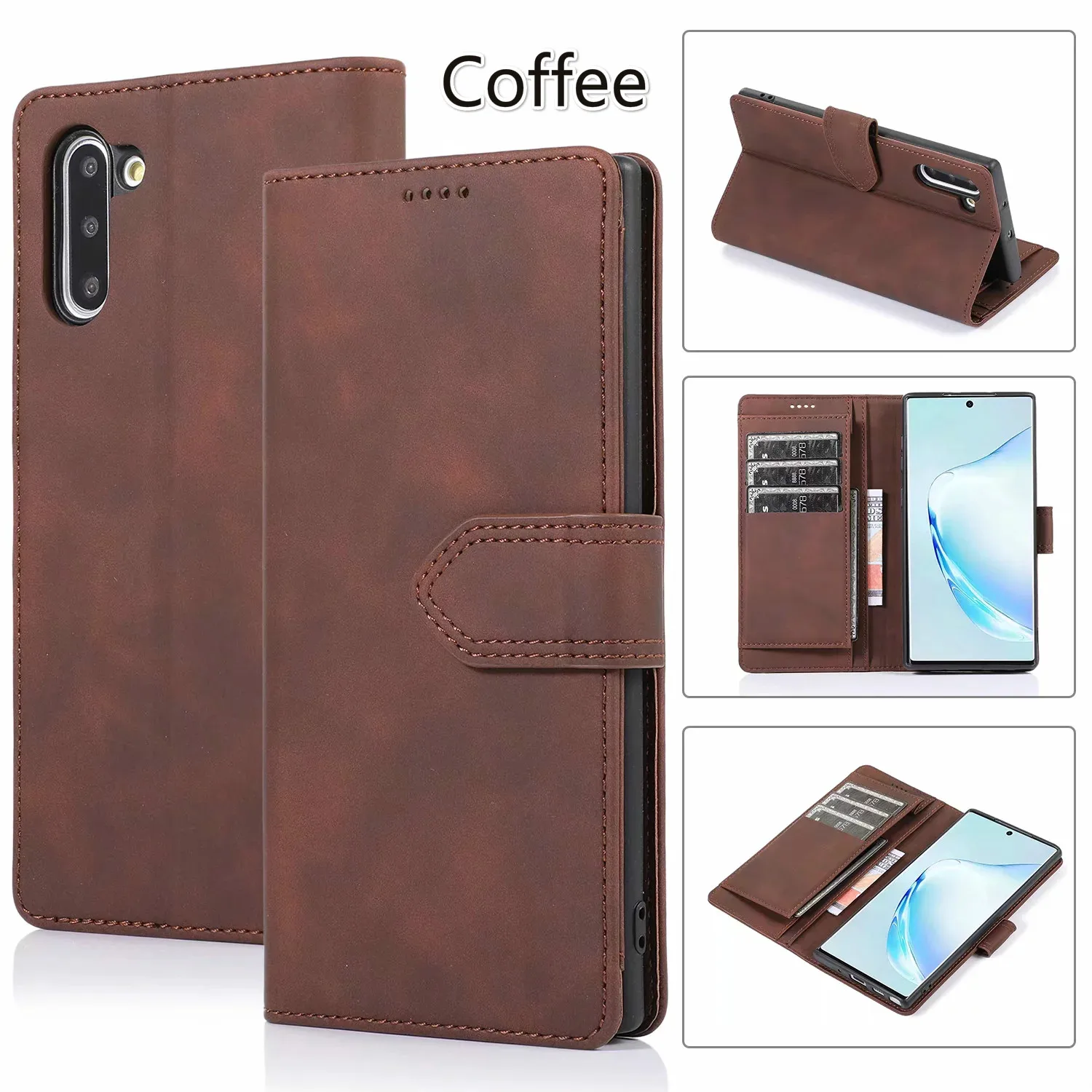 Coffe Кожаный чехол для samsung Galaxy Note 9, 10 лет, S10 e S9 S8 плюс A10 A20 A20E A30 A40 A50 A70 A50S Магнитный чехол-книжка с отделениями для карт и сумка-чехол - Цвет: Coffe