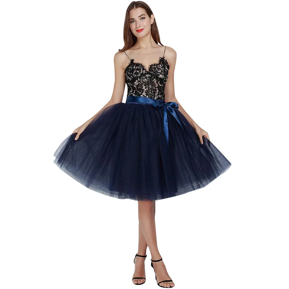 Делюкс 7 слоев Тюлевая юбка А-силуэта Высокая талия с плиссированной юбкой Для