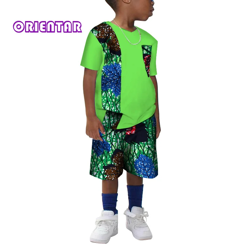 Комплект детской африканской одежды из 2 предметов хлопковая рубашка с коротким