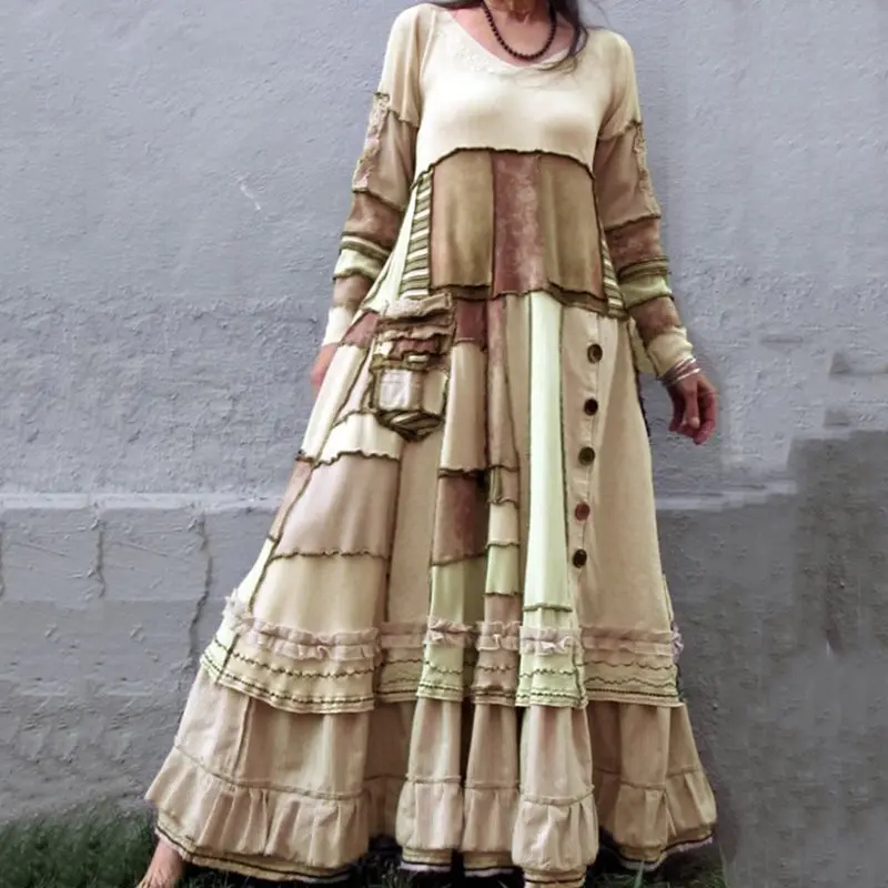 Новинка 2019 женские платья Осень-зима винтажный принт повседневное длинный рукав