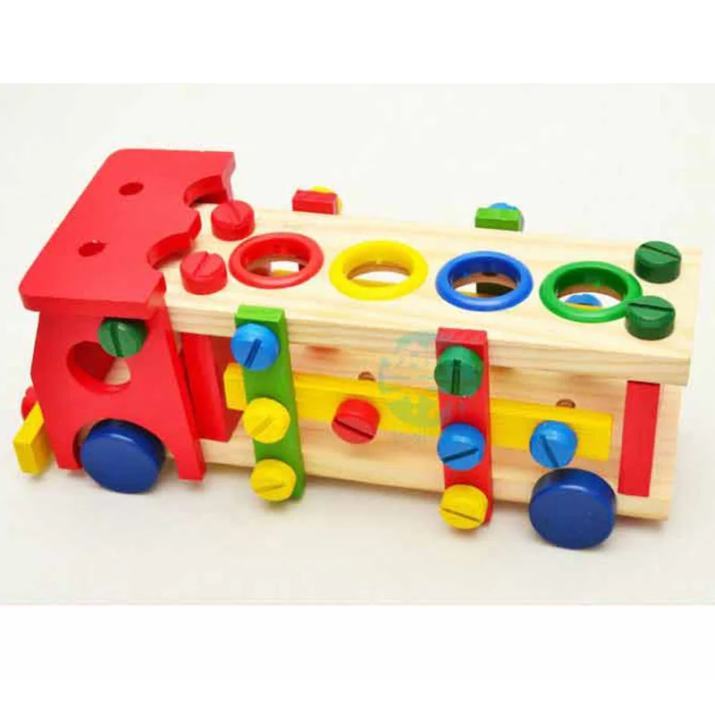 

Baby wooden toy tool kids tool car Disassemble Table games Learning Educational Knock on the ball Screw assemble Car garden game