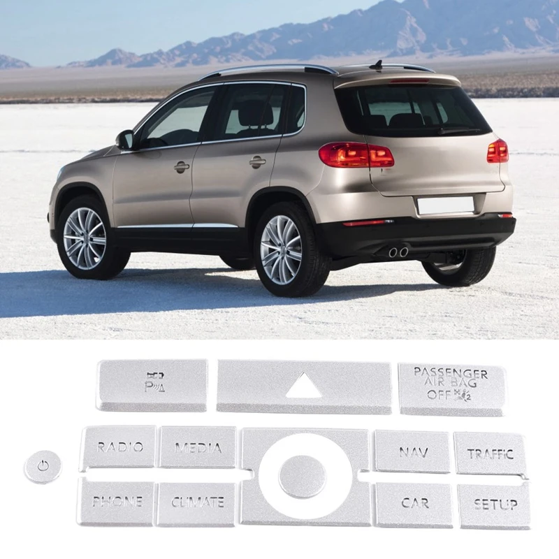 

14Pcs Center Console Navigation Button Stickers Air Conditioner Adjust Cover Trim Car Interior for Touareg 2011-2015