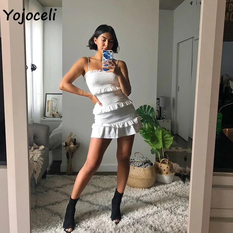 Yojoceli женское гофрированное платье с оборками, женское облегающее тонкое платье, бохо пляжное платье на весну и лето