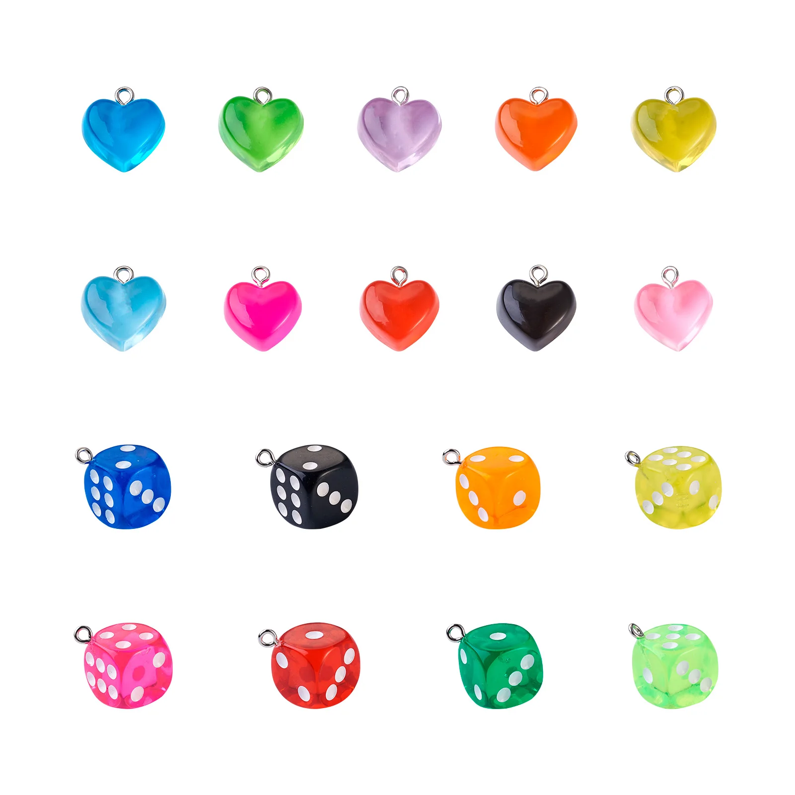 

90Pcs Heart & Dice Mini Cute Colorful Resin Pendants Charms Earrings Necklace Bracelet Keychains DIY Jewelry Making Accessories