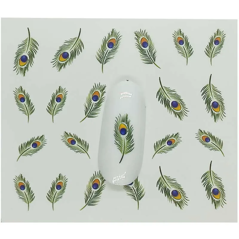 E01 водная наклейка для ногтей с зелеными перьями цветами красными губами