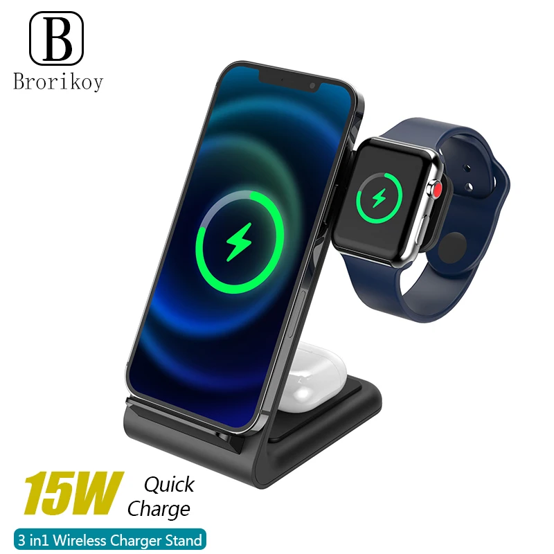 3 в 1 беспроводная зарядная станция док-станция 15 Вт для iPhone 12 11 iWatch Airpods 4