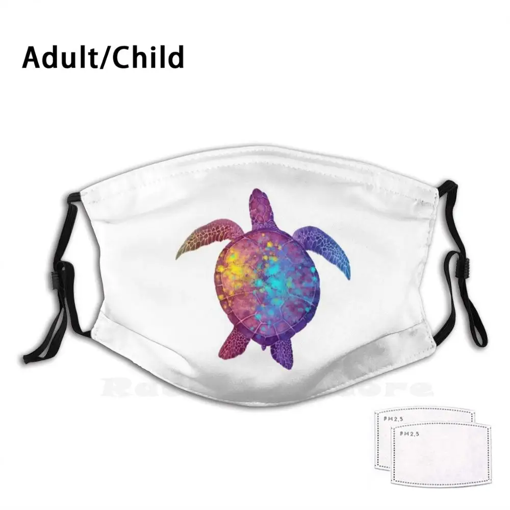 

Watercolor Sea Turtle - Colorful Rainbow Print Washable Filter Anti Dust Mouth Mask Turtle Sea House Animal Color Colorful