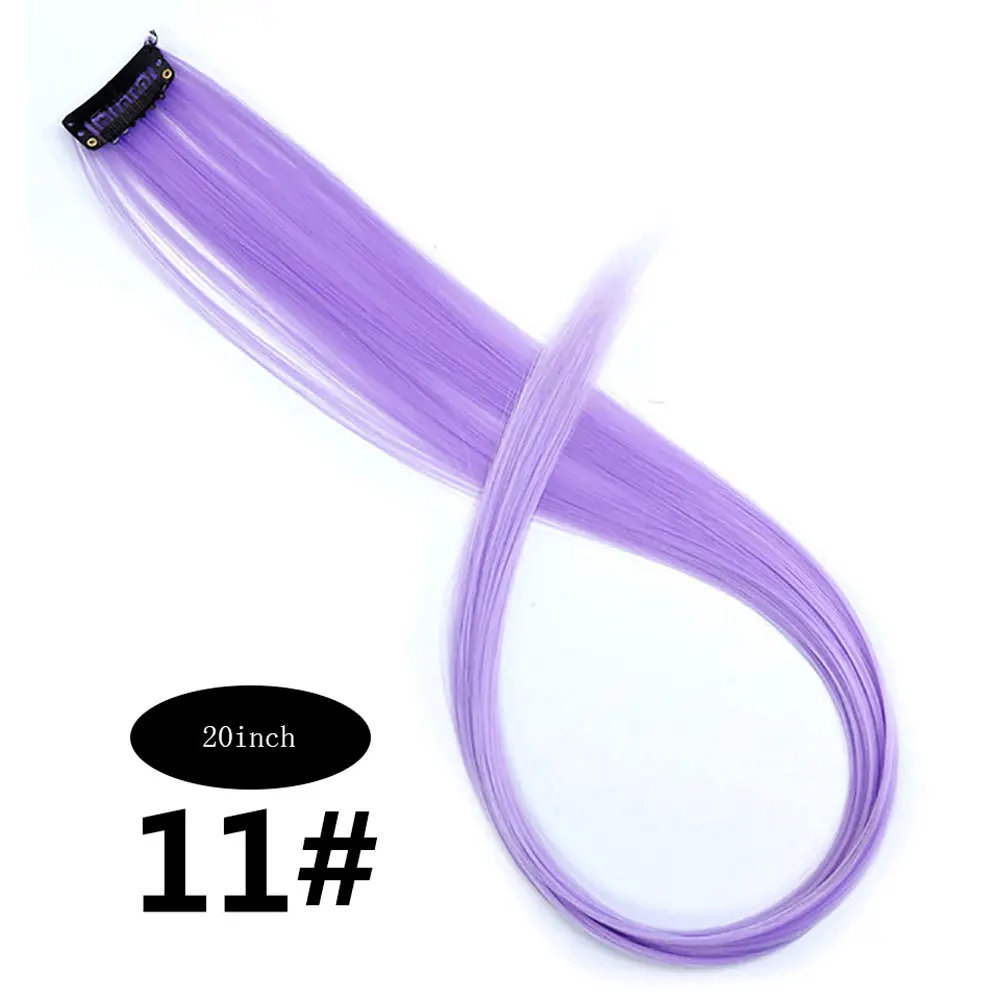 violet Очаровательные длинные прямые цветные волосы, 20 дюймов, накладные волосы на заколках, радужные волосы, розовые синтетические волосы на заколках - Цвет: violet