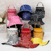 latest bandana women handbag ladies hand bags cashew flower trendy crossbody bucket hat and purse set