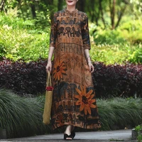 tiyihailey free shipping 2021 new a line long maxi women half sleeve loose stand collar spring summer print chinese style dress