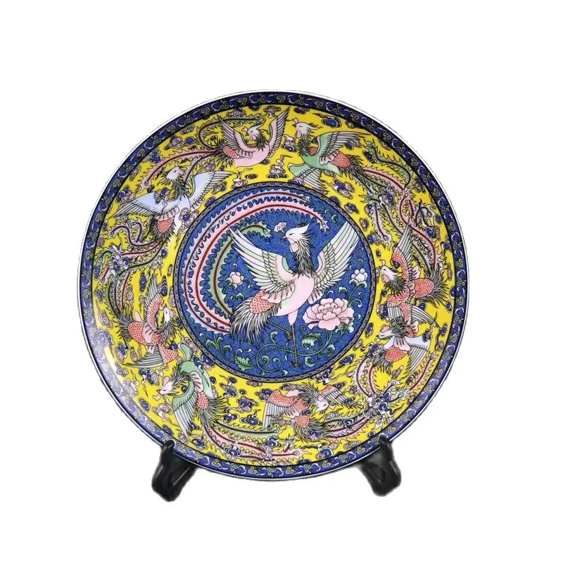 

Керамическая пудра Цзиндэчжэнь с рисунком Феникса, тарелка для оценки, коллекция украшений для дома и гостиной