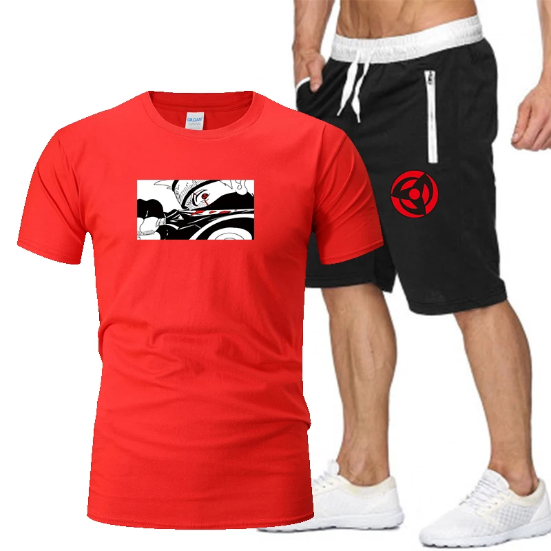 

Men's summer T-shirt set 2-piece sportswear basketball suit fitness short sleeve + Shorts Set, o-neck cotton short sleeve