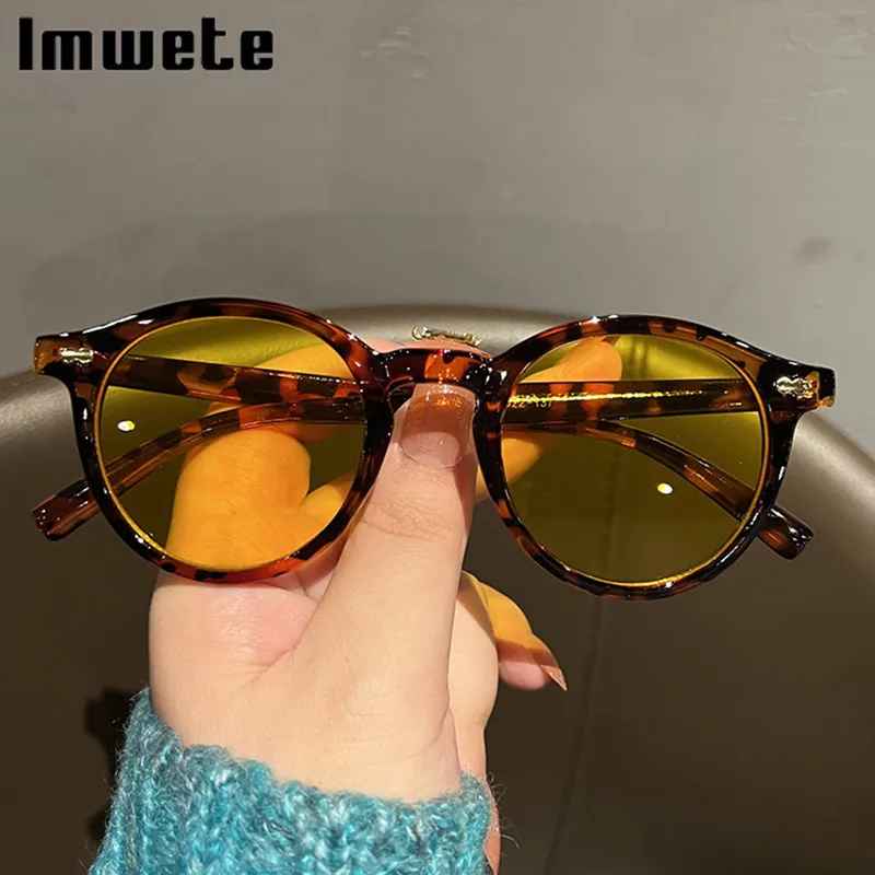 

Imwete Classic Round Sunglasses Women Vintage Round Frame Eyewear Men Luxury Brand Designer Retro Black Goggles UV400