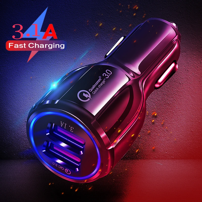

18W Car Charger Dual USB QC 3.0 Cigarette Lighter LED Car Phone Quick Charge Adapter For iPhone 12 Pro Max Xiaomi 11 Samsung S20