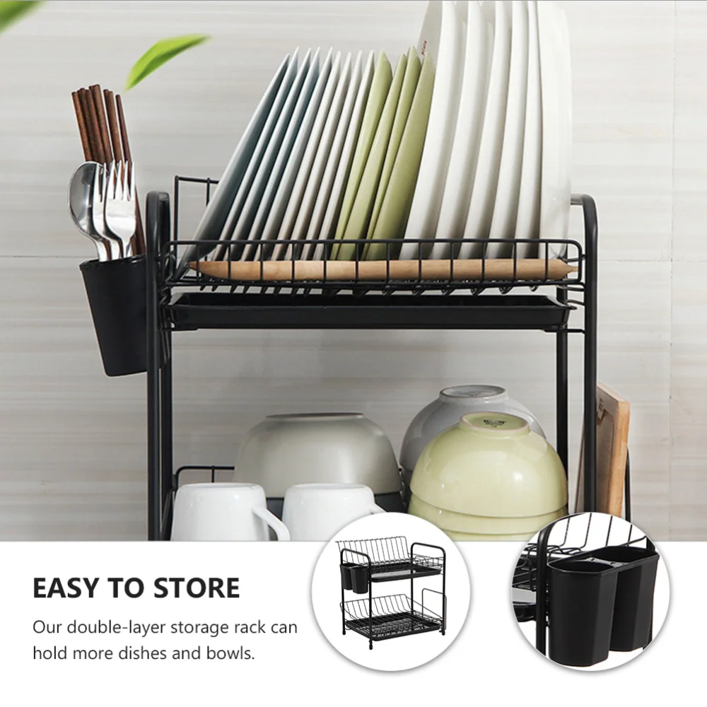 

Double-layer Dish Drainer Kitchen Cutlery Drain Rack Utensils Storage Organizer