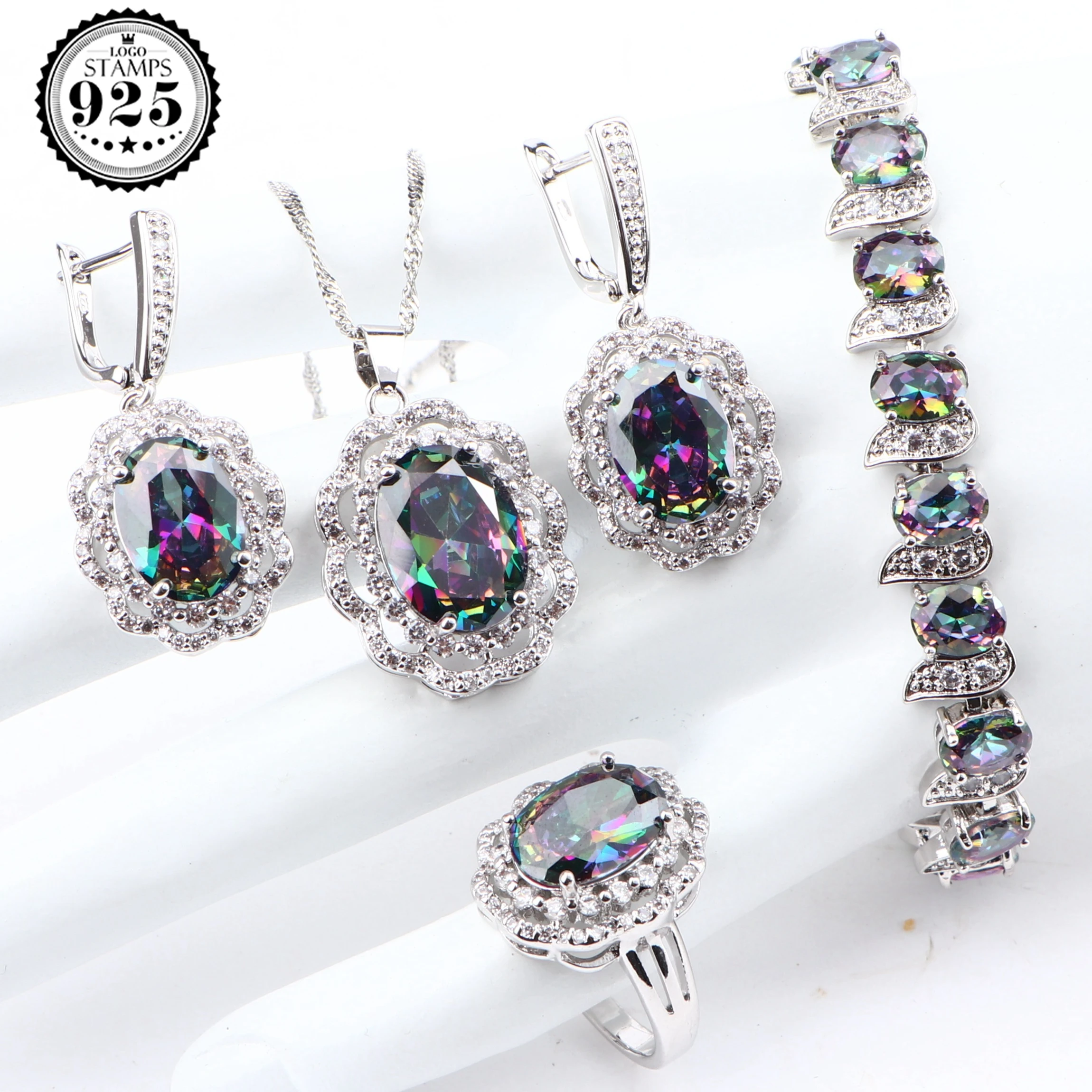 Серебро 925 Ювелирные наборы для женщин Костюм Свадебные ювелирные изделия