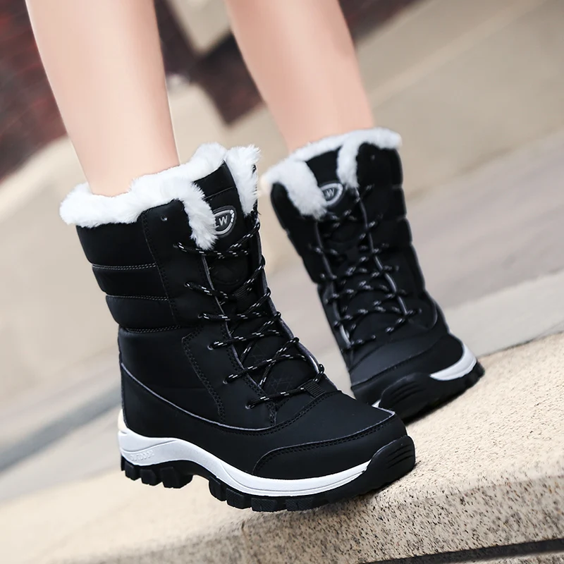 

New Leather Winter Women Boots Waterproof Warm Fur Snow Boots Female Outdoor Winter Work Casual Shoes Rubber Ankle Boots