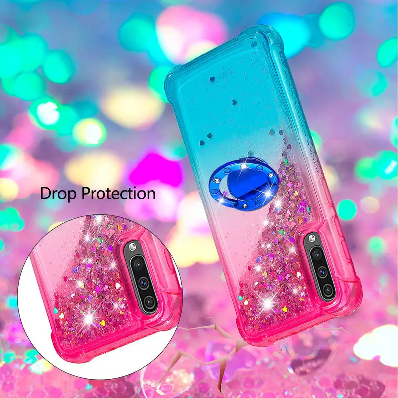 

Case For Samsung A50 TPU Silicon Shockproof Phone Case For Samsung Galaxy A50 A50S A30S A505 Glitter Quicksand Finger Ring Cases