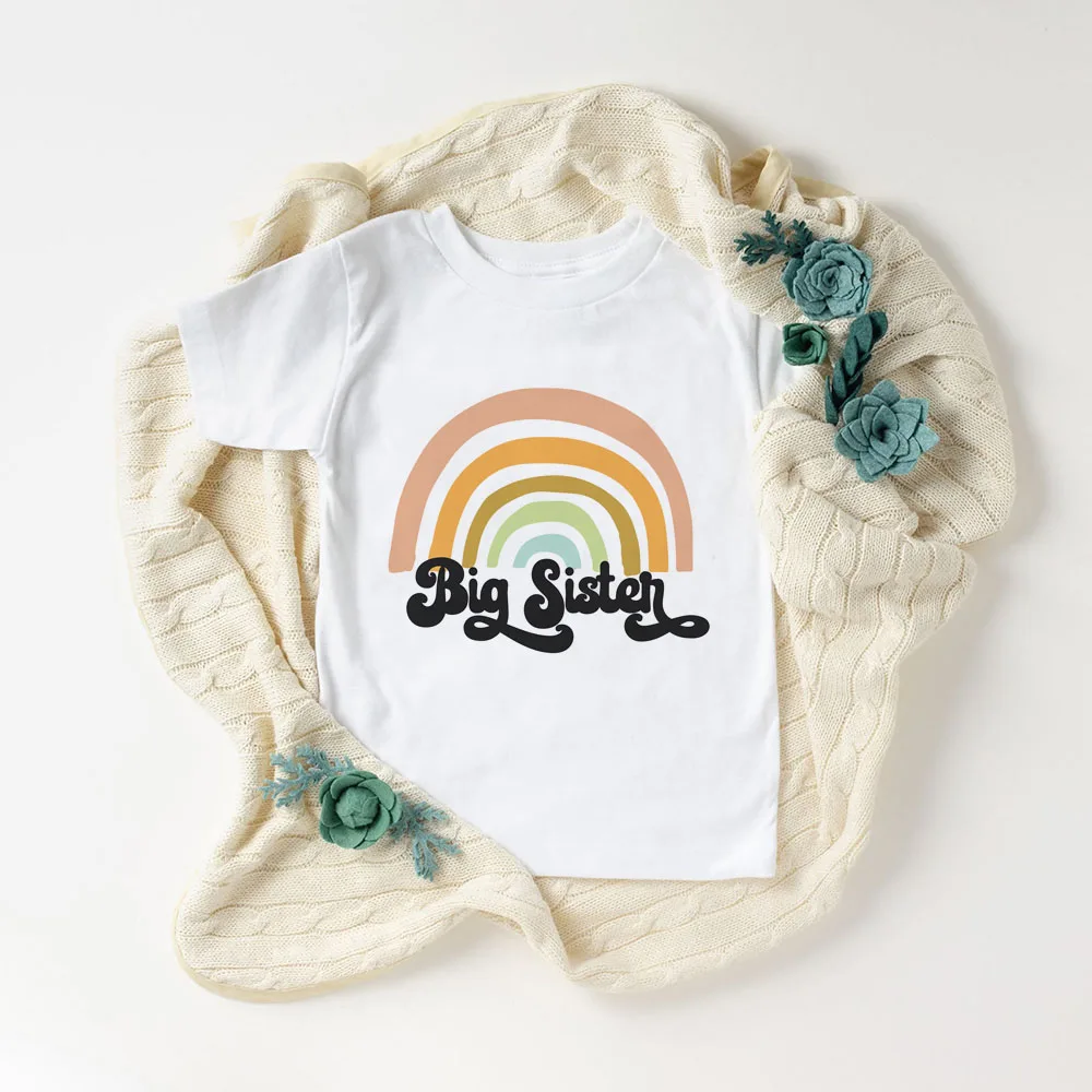 

Letter Rainbow Sister Printing Casual Girls Clothes Unisex T Shirt Girl Kawaii Kids Tshirt Boys Shirts 2 3 4 5 6 7 8 9 Years Old