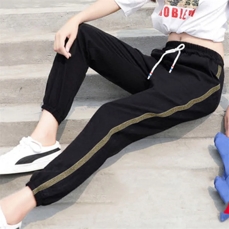 

Stripe Sport Pants Women Long Pant Casual Elastic Trousers Big Size Pockets Drawstring Pant 2020 Student Fitness Clothes