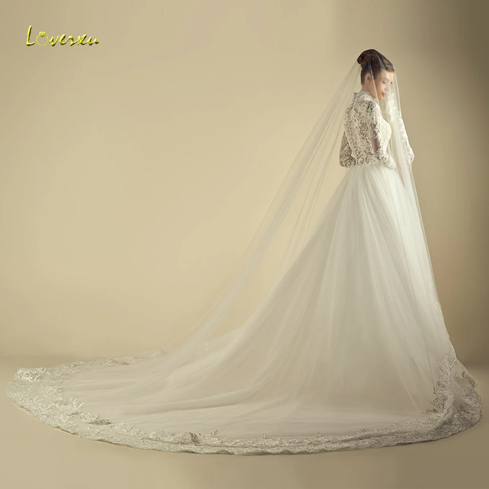 Loverxu шикарное бальное платье с высокой горловиной свадебные платья аппликация