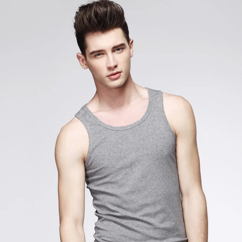 

2pcs/lot Cotton Mens Underwear Sleeveless Tank Top Solid Jogging Vest Undershirts O-neck Gym Clothing T-shirt Men's Vest MY416