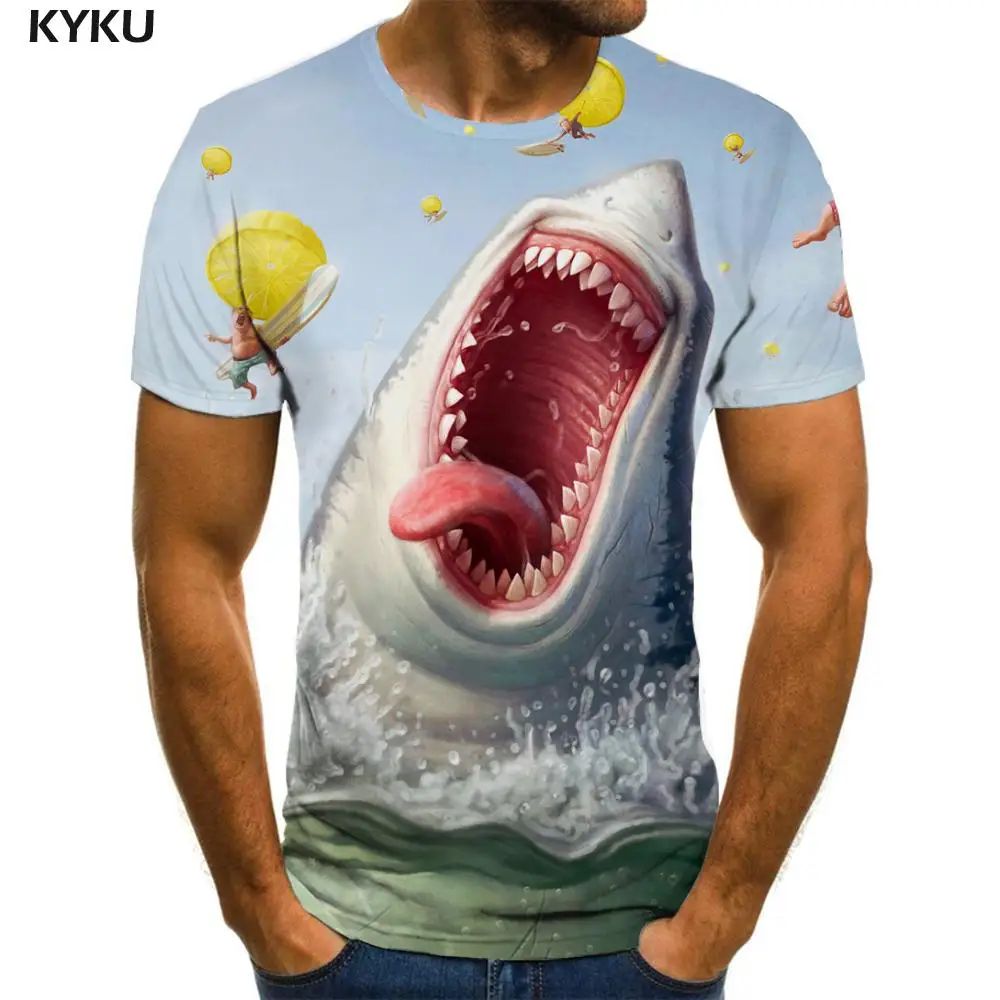

KYKU Shark T-shirt Men Animal Tshirts Casual Hip Hop T-shirts 3d Mens Clothing Punk Rock Casual Tops Male Tops