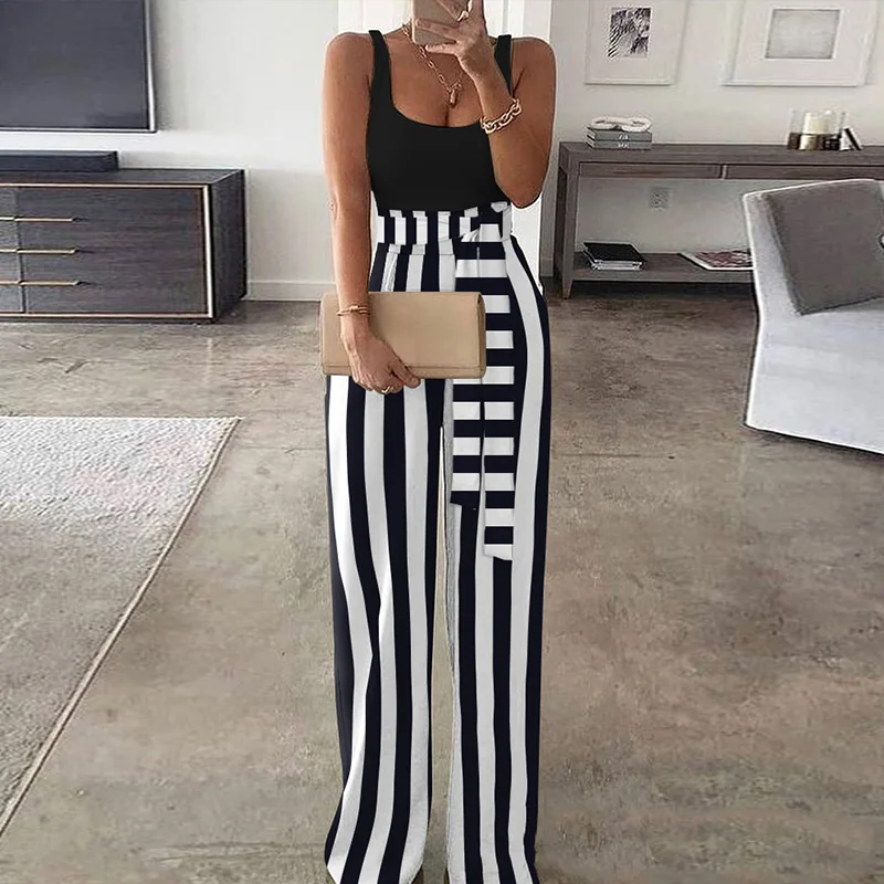 

Off Shoulder Patchwork Wide Leg Pants Women Jumpsuit Summer Elegant Office Ladies Rompers Sexy Sleeveless Beach Female Overalls