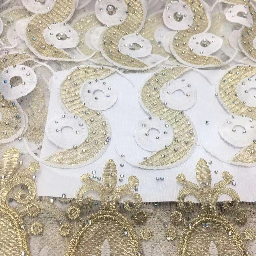 Золотая африканская кружевная ткань для вечерние платье в нигерийском стиле