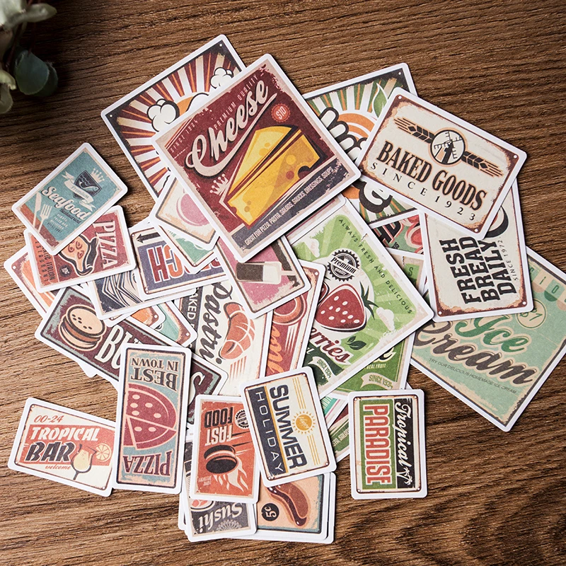 

34Pcs/Pack Vintage European Food Poster Sticker DIY Scrapbooking Album Junk Journal Decorative Stickers