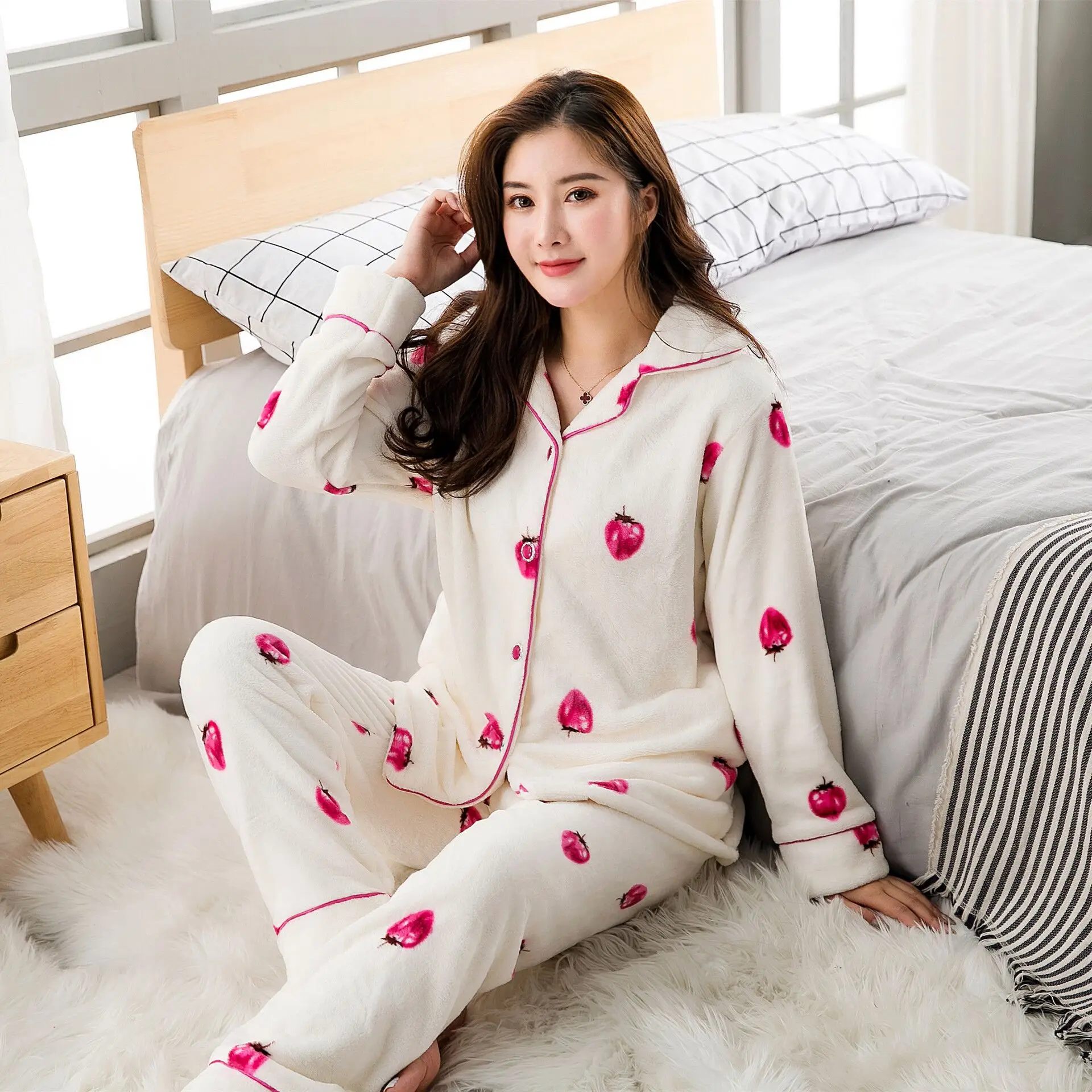 Пижама женская 2 шт./компл. из плотной фланели | Женская одежда