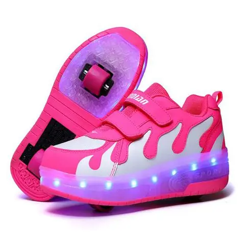 White double wheel Светодиодный светильник Heelys; кроссовки с двумя колесами для мальчиков и девочек; повседневная обувь на роликах для девочек; Zapatillas Zapatos Con Ruedas - Цвет: White double wheel