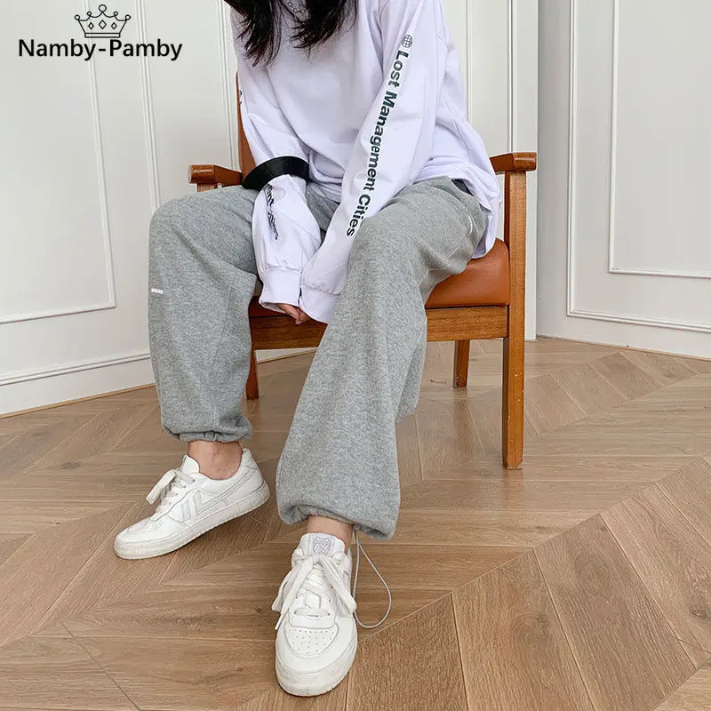 

Gray Jogging Sports Pants Women Oversize Sweatpants Baggy Joggers Casual Joker Loose Black Wide Leg Trousers For Female