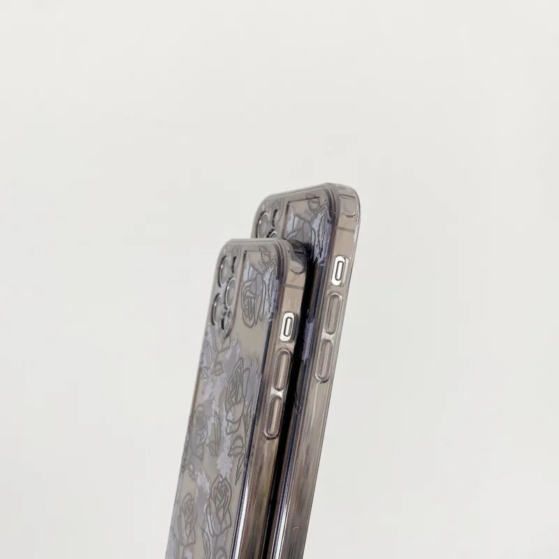 

Black Rose Flower transparent case For iPhone 11 pro max XR x xs 7 8 plus se 2020 mini iPhone 12 Pro max shockproof Case cover