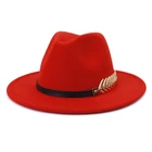 Шляпа Женская шерстяная, Классическая, черная, с широкими полями, Осень-зима красная широкополая шляпа-федора, кепка в британском стиле