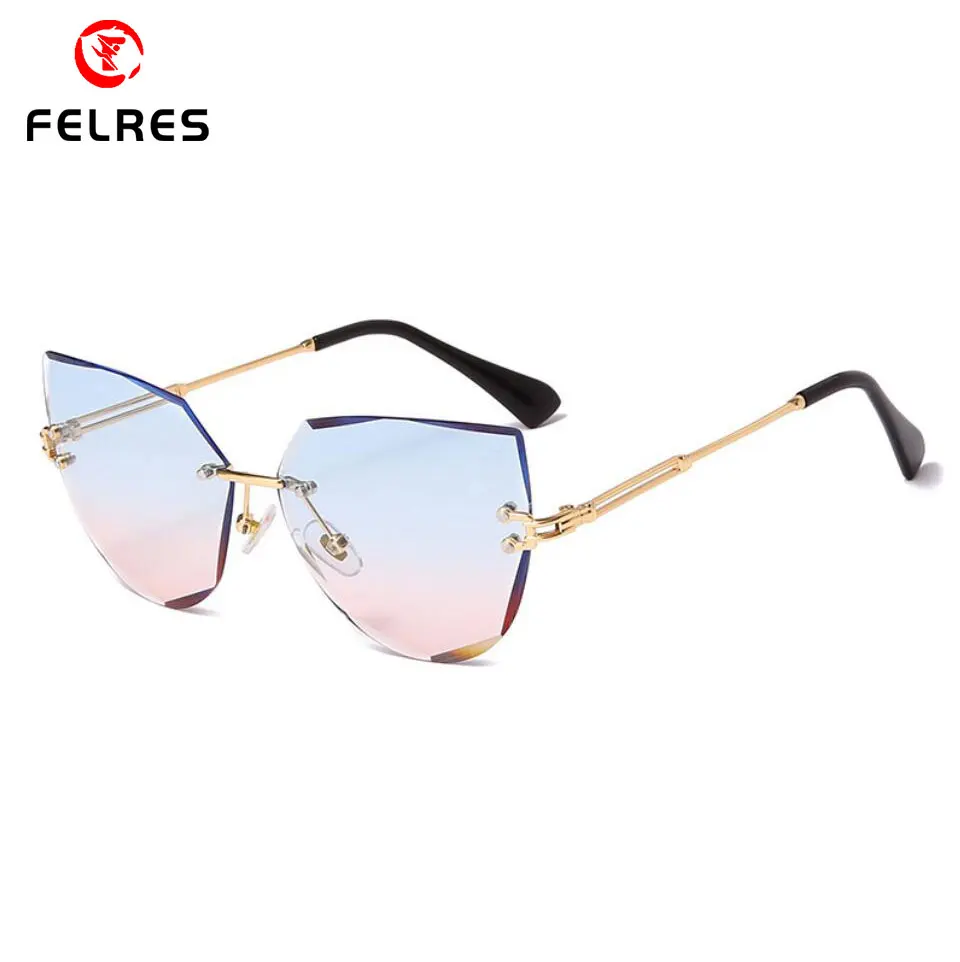 

FELRES Women Fashion Gradient Rimless Sunglasses Men Retro Eyewear Outdoor UV400 Frameless Party Glasses New F1893