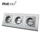 Тройная Европейская розетка серебристого цвета для европейских коробок Wallpad 234*86 мм 110-240 В, европейские электрические настенные розетки с матовой металлической рамкой 16 А