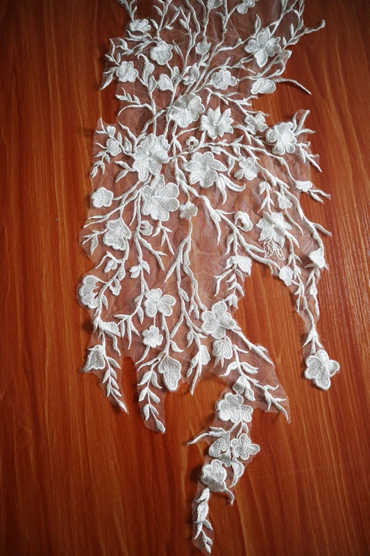 Вышитая кружевная аппликация цвета слоновой кости большой цветочный стильный