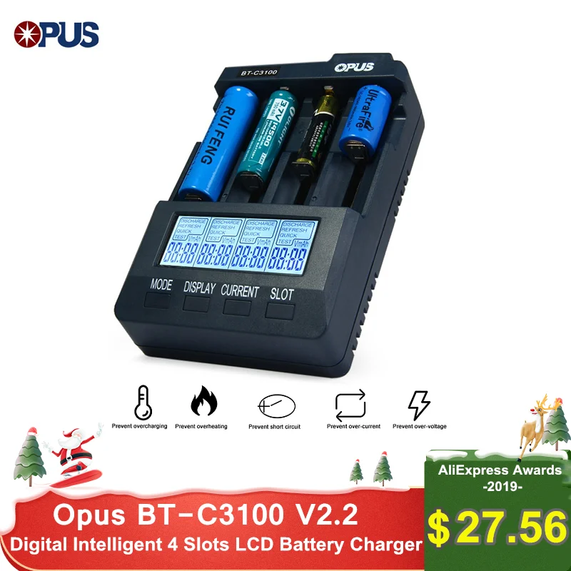 Opus BT-C3100 V2.2 smart digital Интеллектуальный 4 Слот Батарея Зарядное устройство Li-Ion NiCd NiMH AA AAA 10440 18650 Opus BT c3100