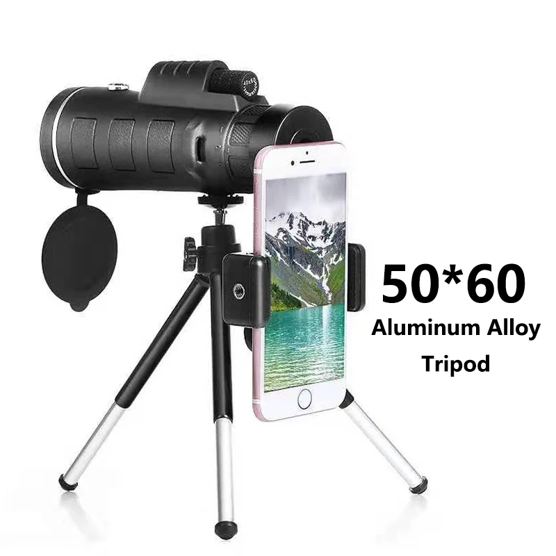 50X60 Объектив для телефона 40X60 зум для смартфона Монокуляр телескоп прицел камера Кемпинг Туризм Рыбалка с компасом телефон клип штатив - Цвет: 50X60