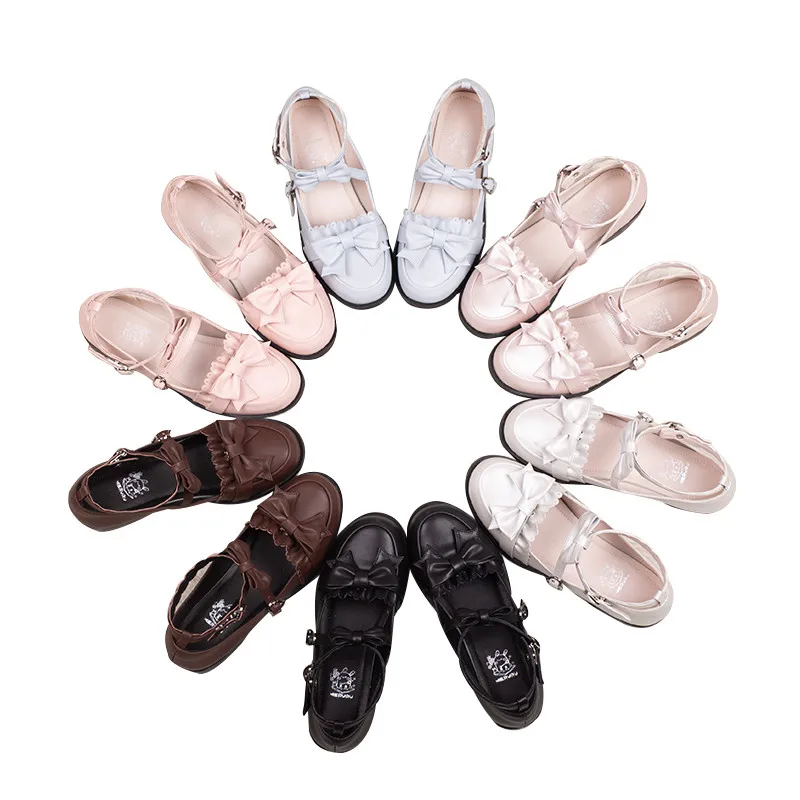 

MONZON Official Lolita Gothic Round Head Shoes Japanese Girl JK Uniform Removable Bow And Bandage Decoration Creative Shoes